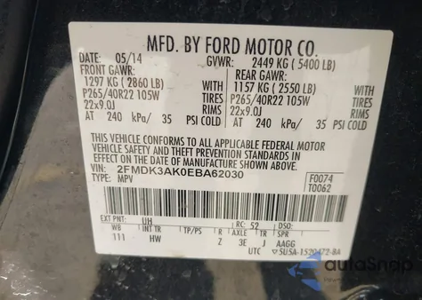 2014 Ford Edge Sport z USA, uszkodzony, nr VIN 2FMDK3AK0EBA62030